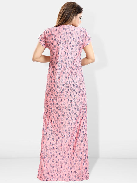 Be You Floral Printed Round Neck Satin Maternity Maxi Nightdress
