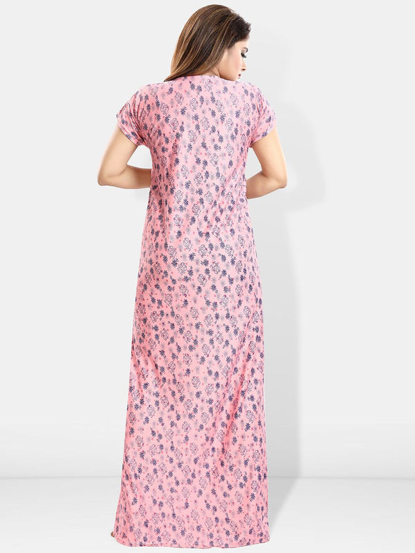 Be You Floral Printed Round Neck Satin Maternity Maxi Nightdress