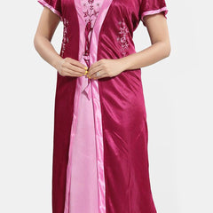 Be You Embroidered Satin Maxi Nightdress With Robe
