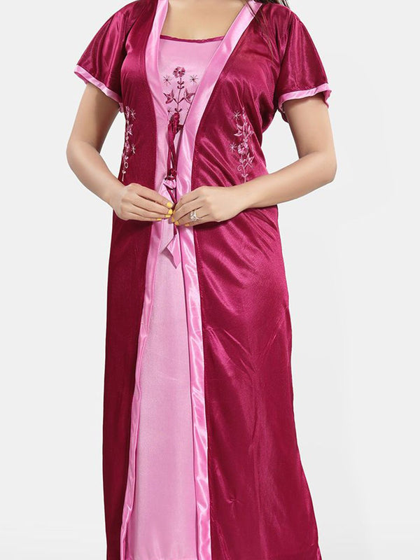 Be You Embroidered Satin Maxi Nightdress With Robe