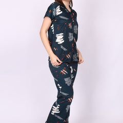 Be You Women Satin Abstract Print Top & Pyjama Night Suit
