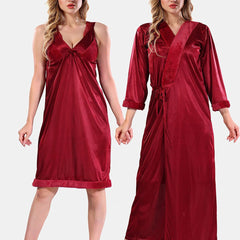 Be You V-Neck Long Sleevs Satin Maxi Nightdress With Robe