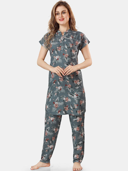 Be You Printed Kurta With Pyjama Night Suit
