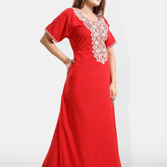 Be You Ethnic Motifs Embroidered Maxi Nightdress