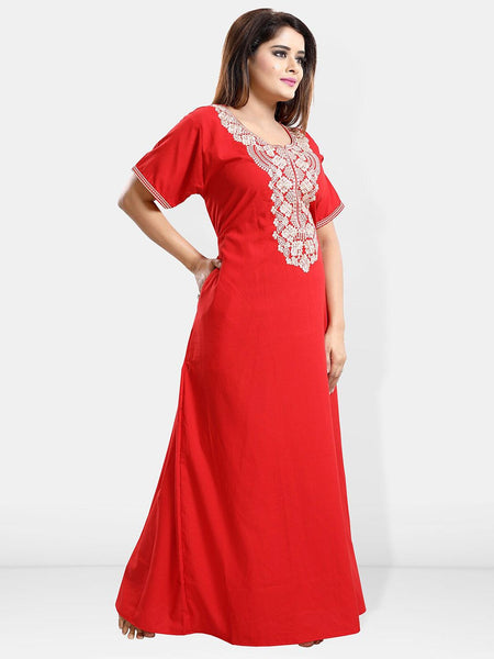Be You Ethnic Motifs Embroidered Maxi Nightdress