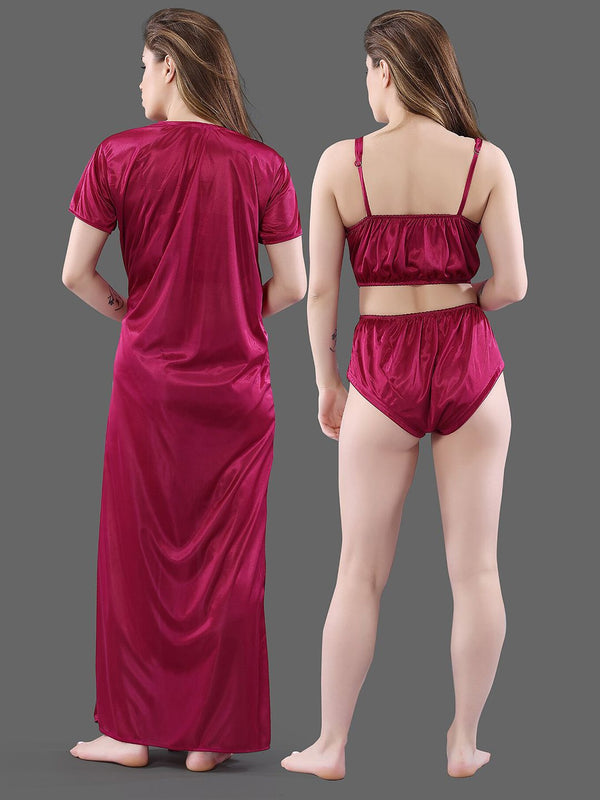 Be You Magenta Maxi Satin 3 Piece Nightdress