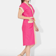 Be You Pink Solid Cotton Drawstring Knee Length Bath Robe-L/XL