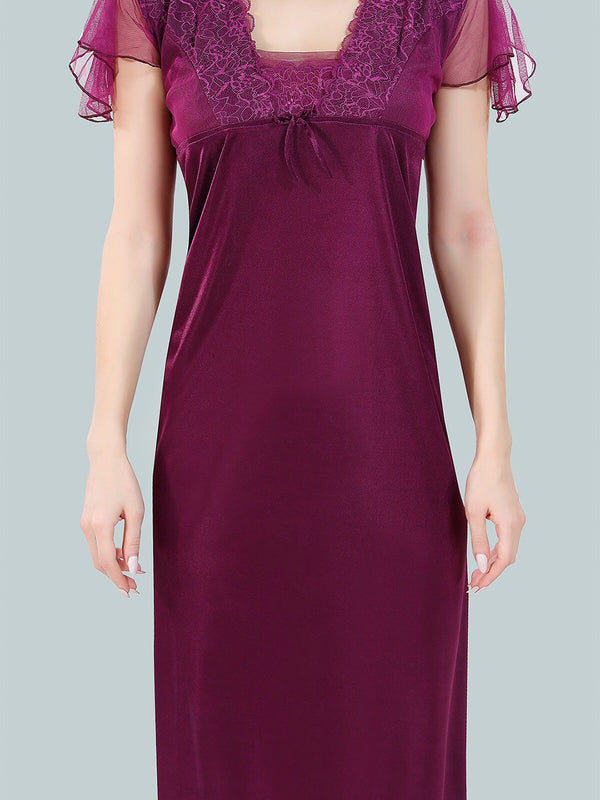 Be You Square Neck Lace Up Details Satin Maxi Nightdress With Robe