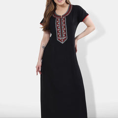 Be You Black Embroidered Maxi Nightdress