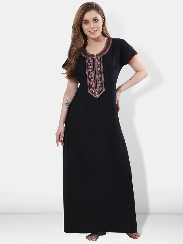Be You Black Embroidered Maxi Nightdress