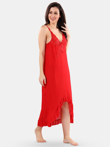 Be You Net Self Design Baby Doll High-Low Dress With Thong