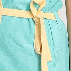 Be You Two-Tone Blue Solid Cotton Drawstring Knee Length Bath Robe