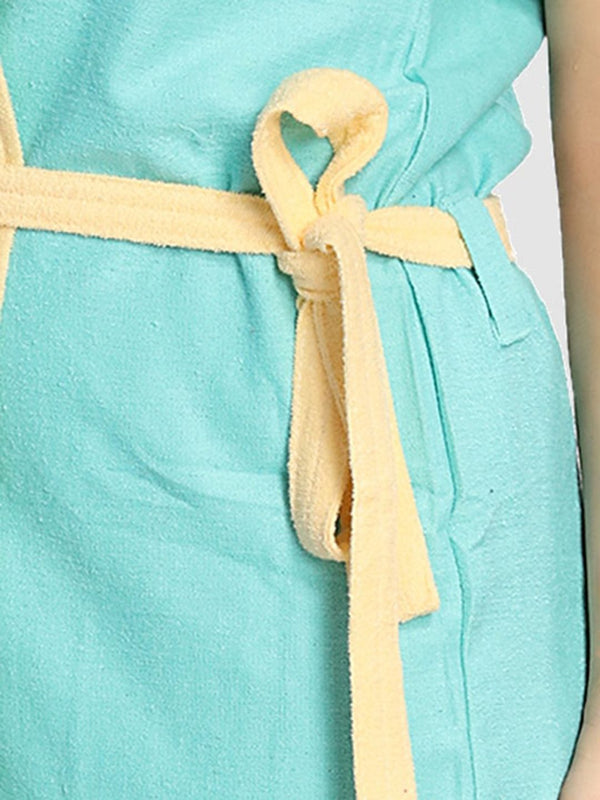 Be You Two-Tone Blue Solid Cotton Drawstring Knee Length Bath Robe