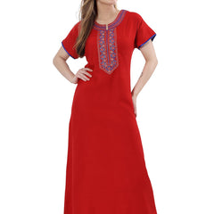 Be You Red Embroidered Maxi Nightdress