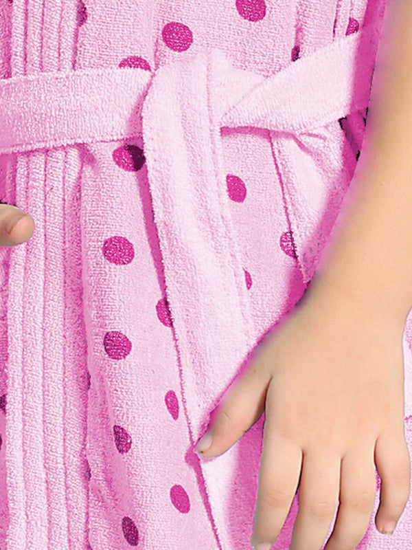 Be You Pink Polka Dots Cotton Drawstring Knee Length Bath Robe