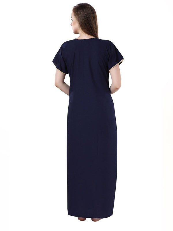 Be You Navy Blue Embroidered Maxi Nightdress