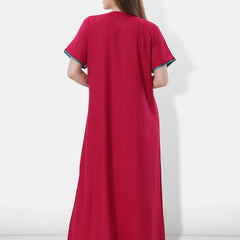 Be You Women Pink Embroidered Maxi Nightdress