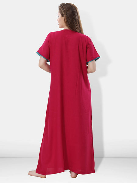 Be You Women Pink Embroidered Maxi Nightdress