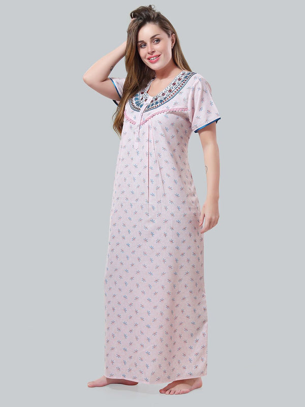 Be You Pink Embroidered Maxi Nightdress