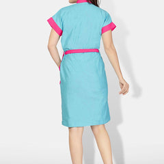 Be You Two-Tone Blue Solid Cotton Drawstring Knee Length Bath Robe