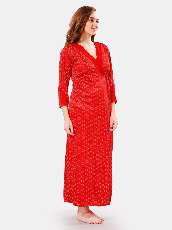 Be You V Neck Lace Satin Maxi Nightdress With Robe