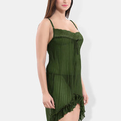 Be You Shoulder Straps Sleeveless Net High-Low Baby Doll With Brief