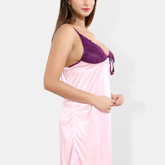 Be You Self Design Satin Nightdress With Robe