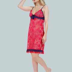 Be You Solid Lace Details Satin Nighty with Robe