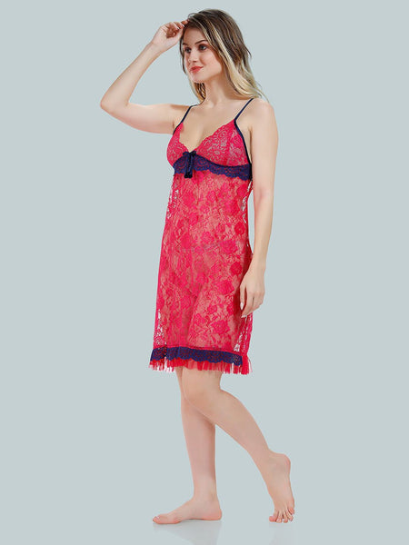 Be You Solid Lace Details Satin Nighty with Robe
