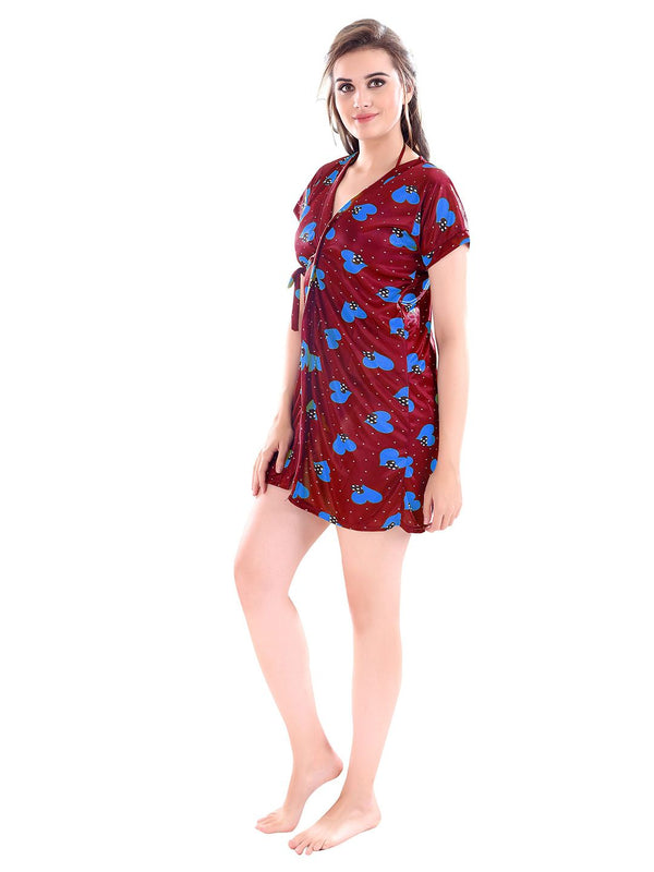 Be You Women Set of 3 Maroon Printed Nightdress