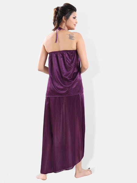 Be You V-Neck Satin Lace Night Suit With Robe