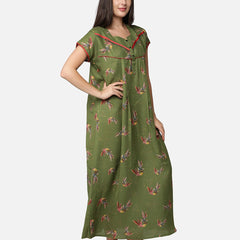 Be You Olive Green Floral  Alpine Feeding / Maternity Gown For Women