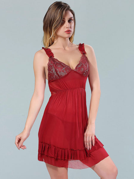 Be You Maroon Net Baby Doll