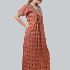 Be You Peach-Coloured Embroidered Maxi Nightdress