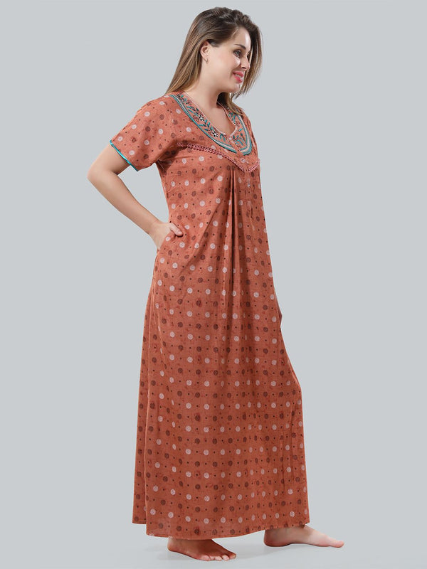 Be You Peach-Coloured Embroidered Maxi Nightdress