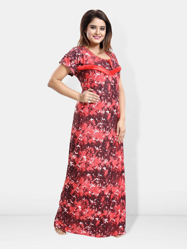 Be You Floral Printed Satin Maternity Maxi Sweat Nightdress