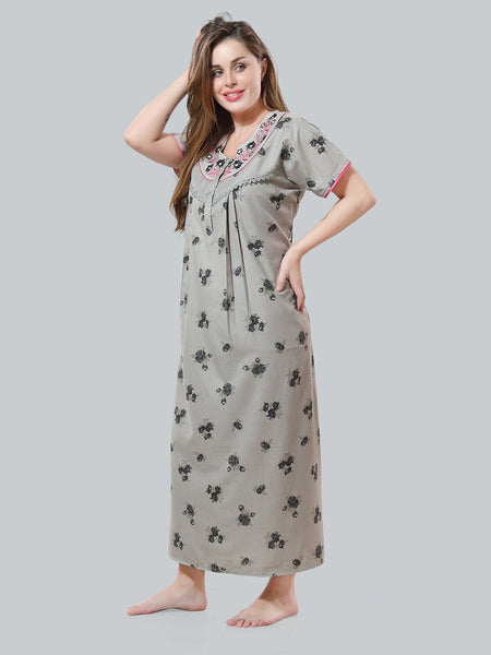 Be You Grey Embroidered Maxi Nightdress
