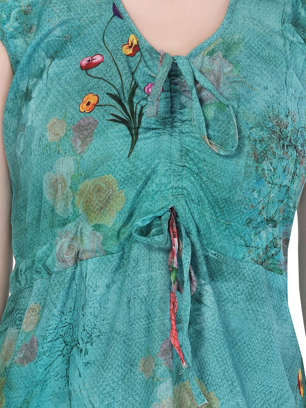 Be You Women Turquoise Blue Printed Maxi Nightdress BUF-GOWN-2361