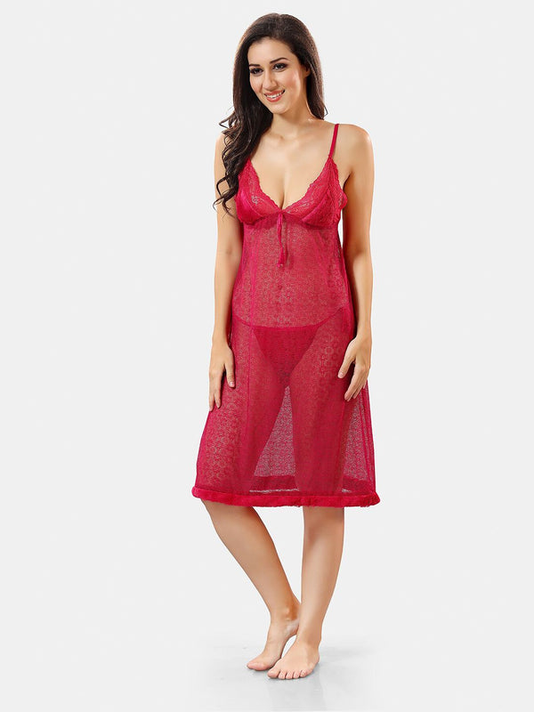Be You Shoulder Strap Net Maxi Nightdress With Satin Robe