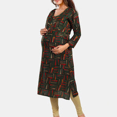 Be You Abstract Printed Round Neck Maternity Kurta