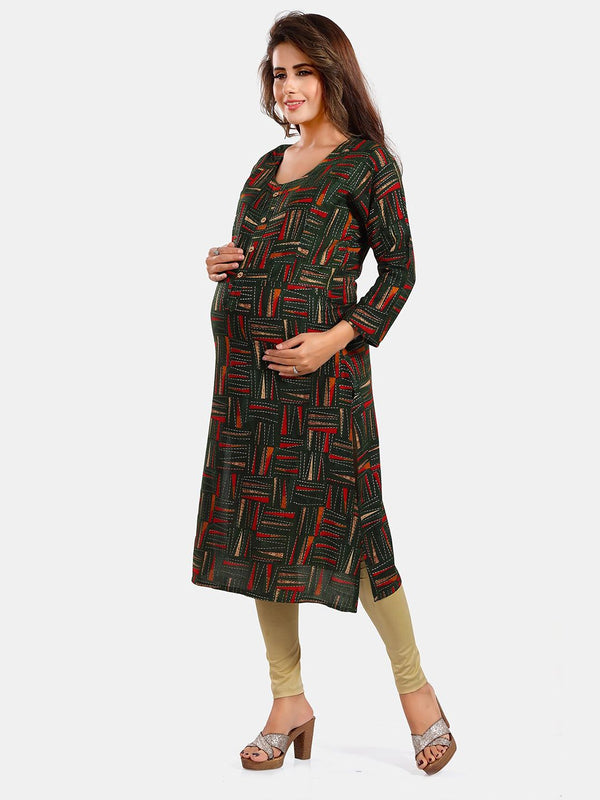 Be You Abstract Printed Round Neck Maternity Kurta