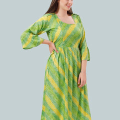 Be You Women Striped Bell Sleeves Maternity Kurta