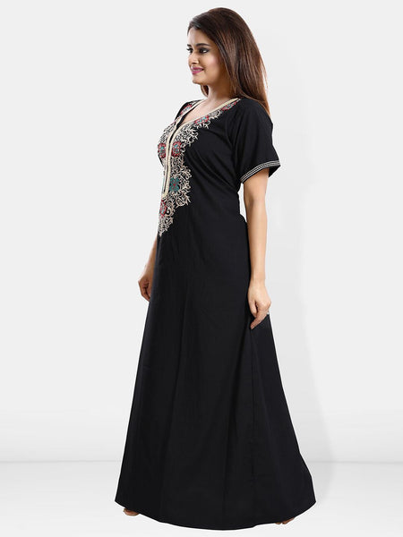Be You Ethnic Motifs Embroidered Maxi Nightdress