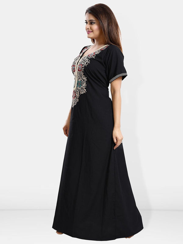 Be You Ethnic Motifs Embroidered Maxi Nightdress