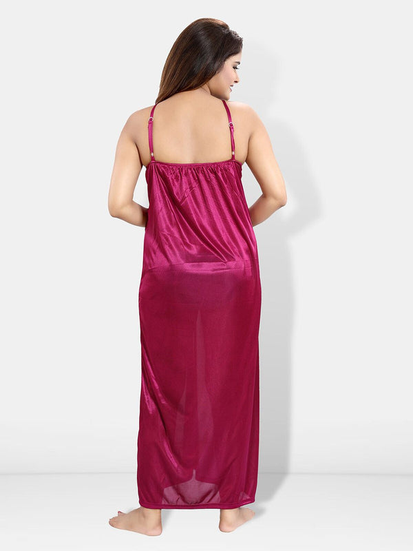 Be You Pack Of 6 Satin Maxi Wrap Nightdress With Lingerie Set