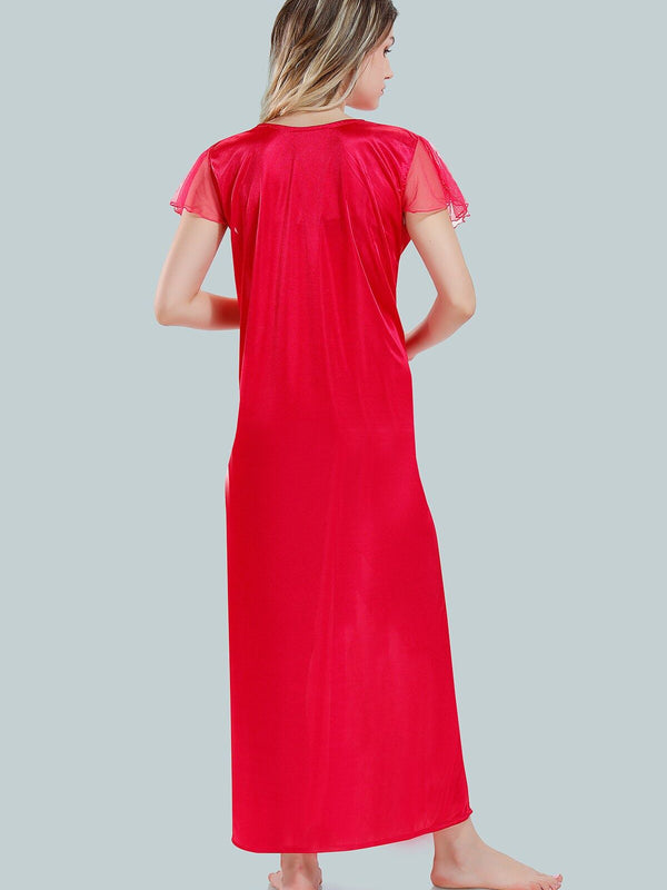 Be You Square Neck Lace Up Details Satin Maxi Nightdress With Robe