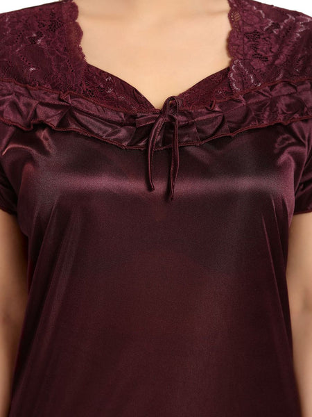 Be You V-Neck Short Sleeves Satin Maxi Regular Nightdress