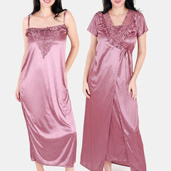 Be You Floral Lace Shoulder Straps Satin Maxi Nightdress With Robe