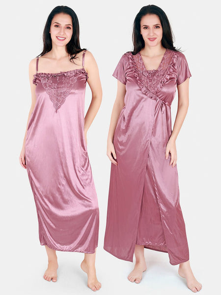 Be You Floral Lace Shoulder Straps Satin Maxi Nightdress With Robe
