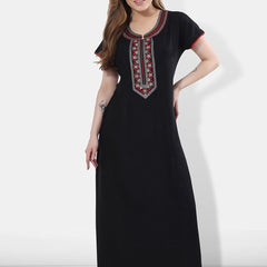 Be You Black Embroidered Maxi Nightdress